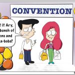 Ariel discovers Convention Swag